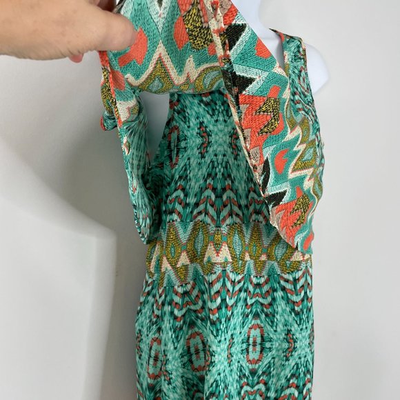 Altar'd State Dress M Aqua Coral Southwest Aztec Flowy Comfortable Maxi Long - Picture 5 of 13